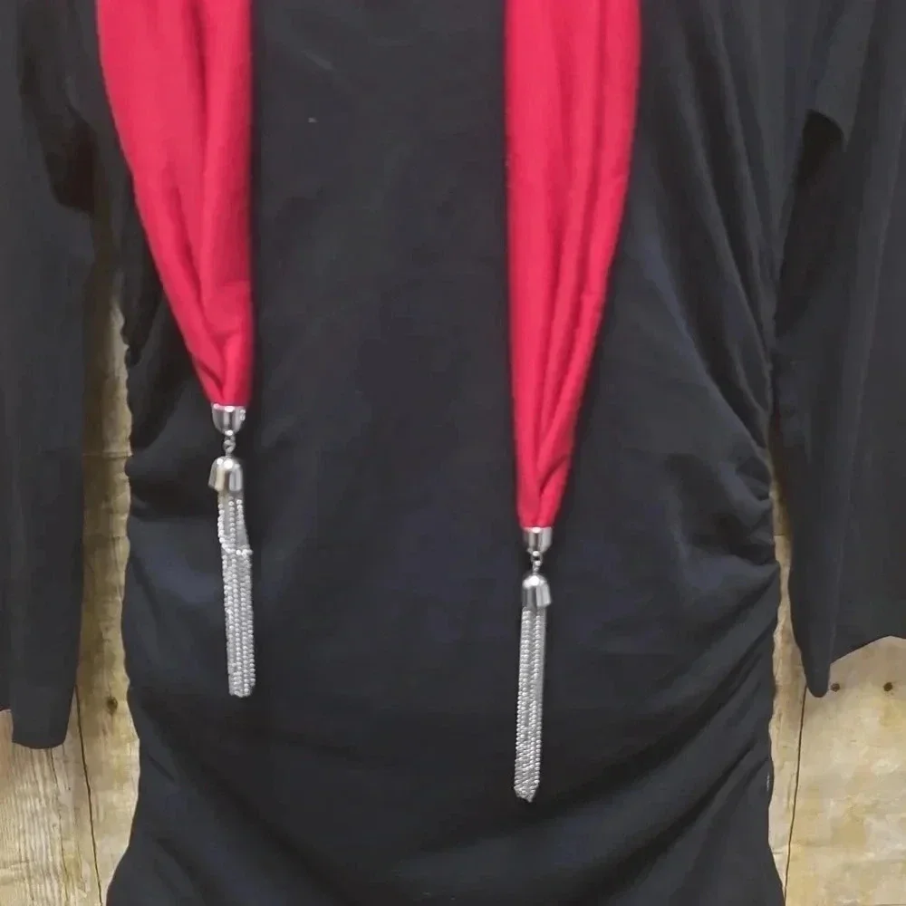 Scarf | Red | Silver Accents and Tassel